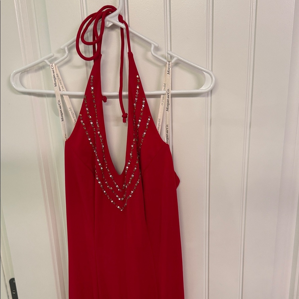 Sherri Hill Red Halter Gown with Crystal Accents